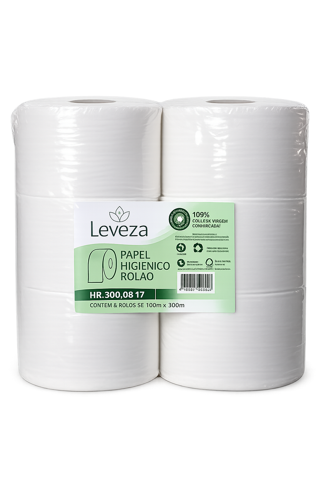 PAPEL HIGIÊNICO ROLÃO 100% CELULOSE VIRGEM C/ 8 X 300 M