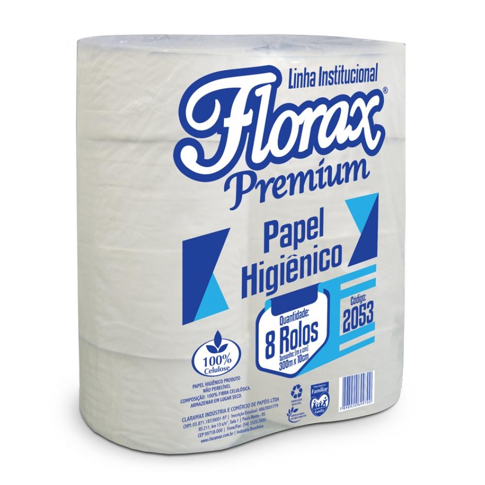 PAPEL HIGIÊNICO ROLÃO 100% CELULOSE VIRGEM FLORAX C/ 8 X 300 M